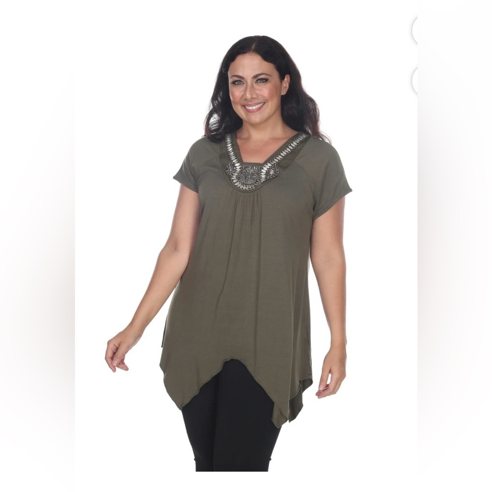 NWT 3X White Mark‎ Women's Plus Size Embellished Short Sleeve Tunic Top
